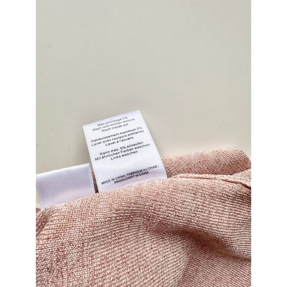 NWOT GANNI Romilly Pink Rose Metallic Knit Ruffle Cold Shoulder Blouse, Size M - Picture 11 of 12